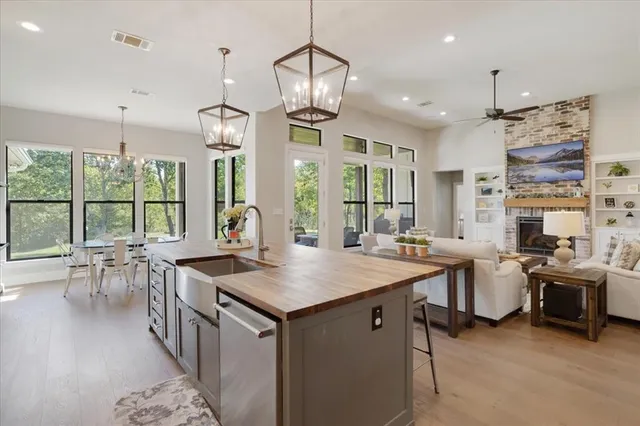 a kitchen with lots of counter top space