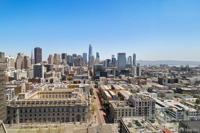 a city view with tall buildings