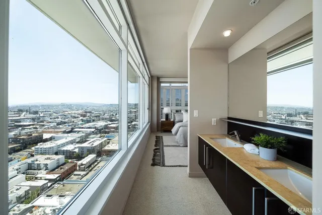 a view of a city from a balcony