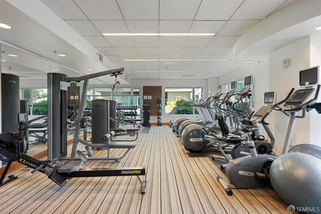 a view of a room with gym equipment