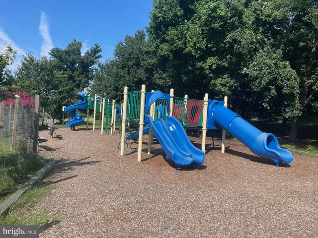 a view of a park with slide