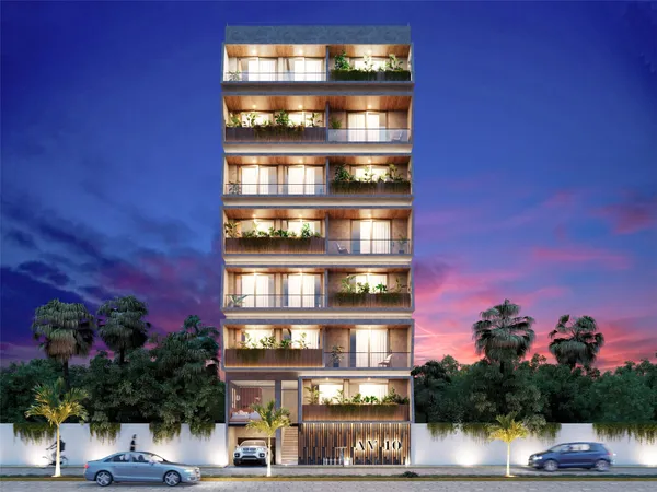 a front view of a building with street view
