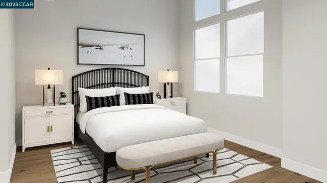 a bedroom with a bed and window