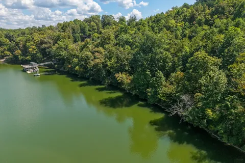 a view of a lake from a yard