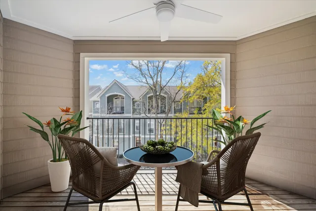 a view of a chairs in a patio