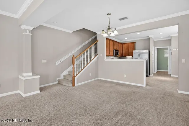 a view of a livingroom with a chandelier