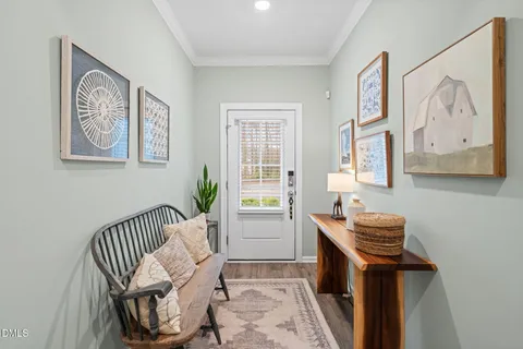 a view of a hallway with workspace