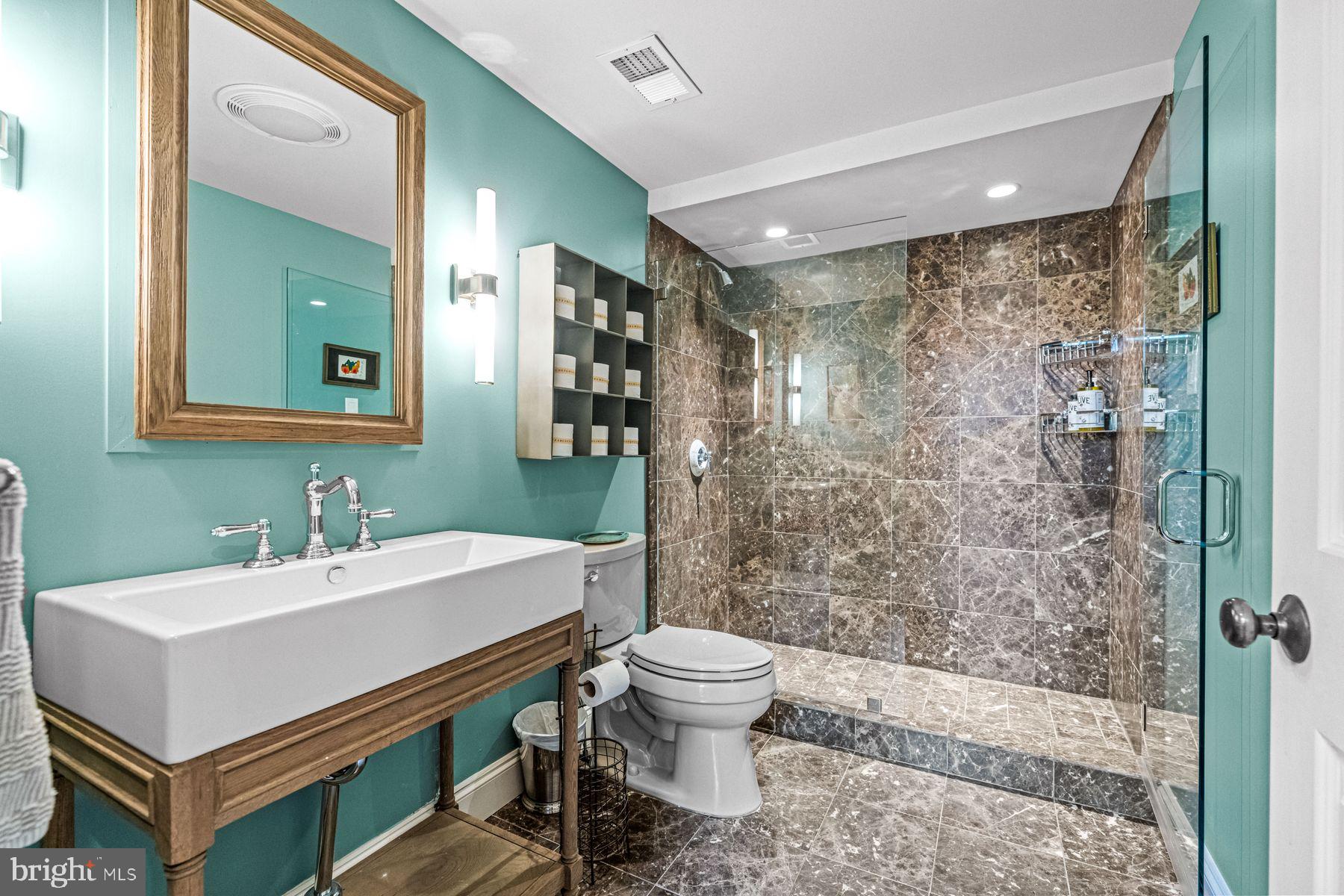 1408 Rene Road Villanova, PA 19085 - Photo 58 of 66 a bathroom with a sink toilet a mirror and shower