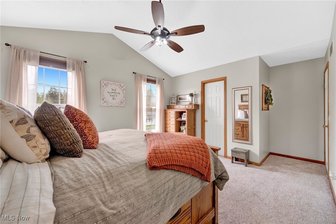 1247 Derbydale Road Akron, OH 44306 - Photo 18 of 45 Carpeted bedroom featuring a ceiling fan, and vaulted ceiling