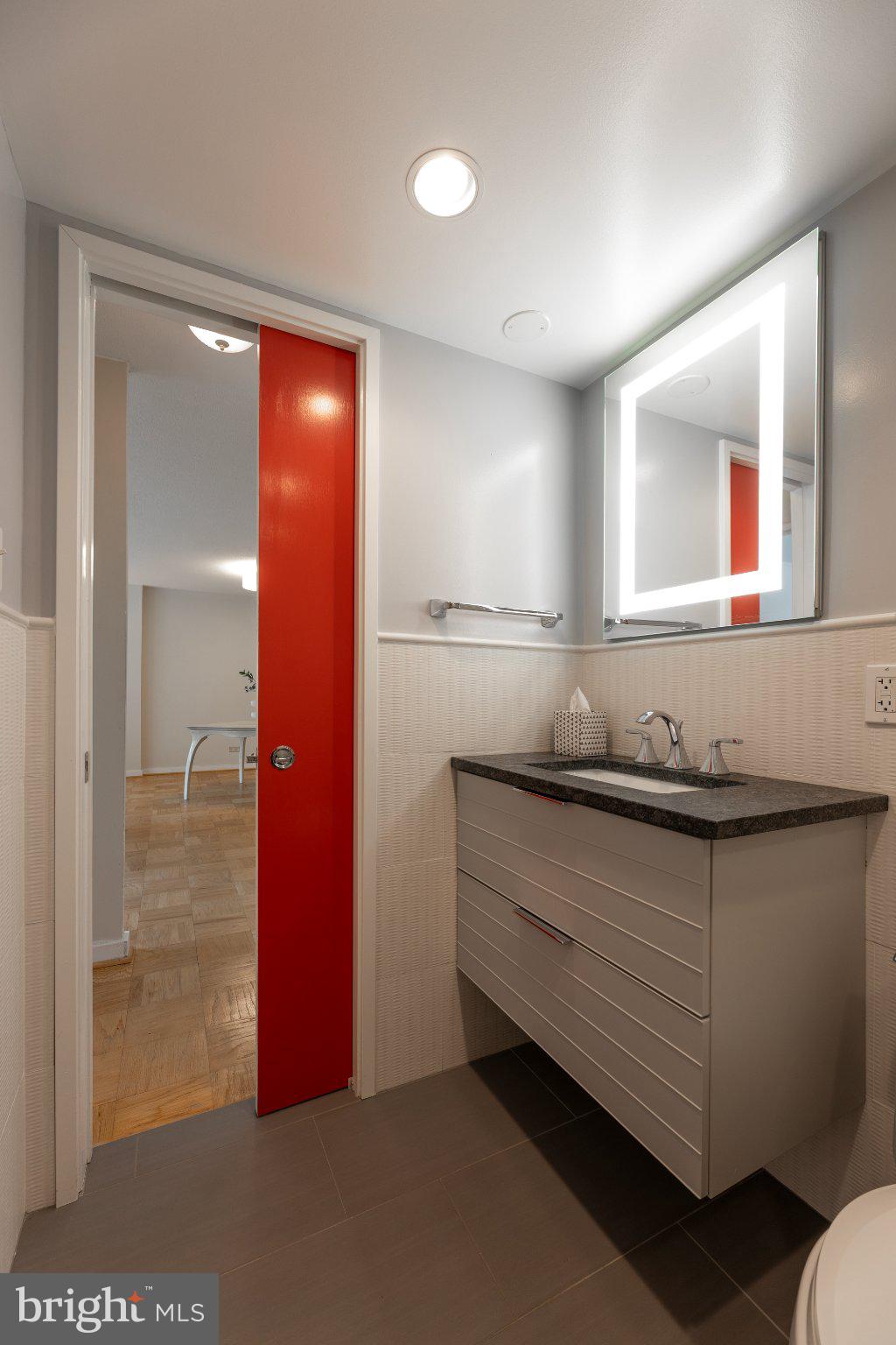 490 M Street Southwest, Unit W101 Washington, DC 20024 - Photo 12 of 26 a bathroom with a sink and a mirror