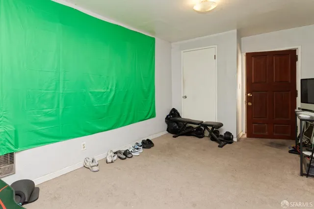 a room with a table and a chair