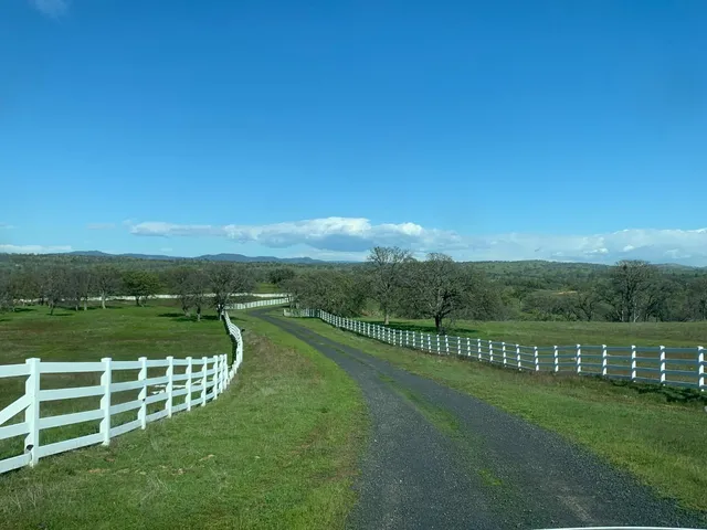 a view of a green field with wooden fence