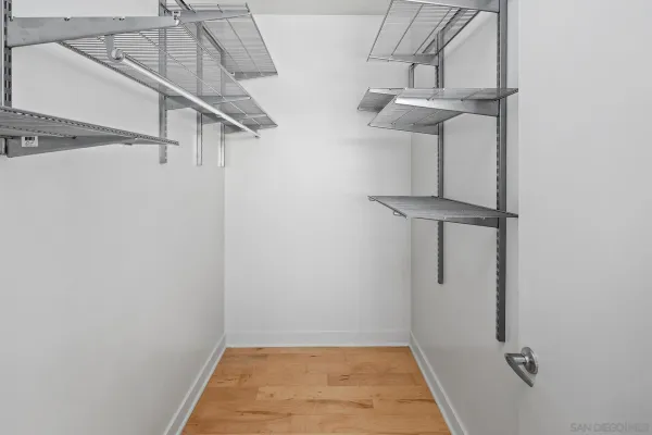 a view of small space with racks on the wall