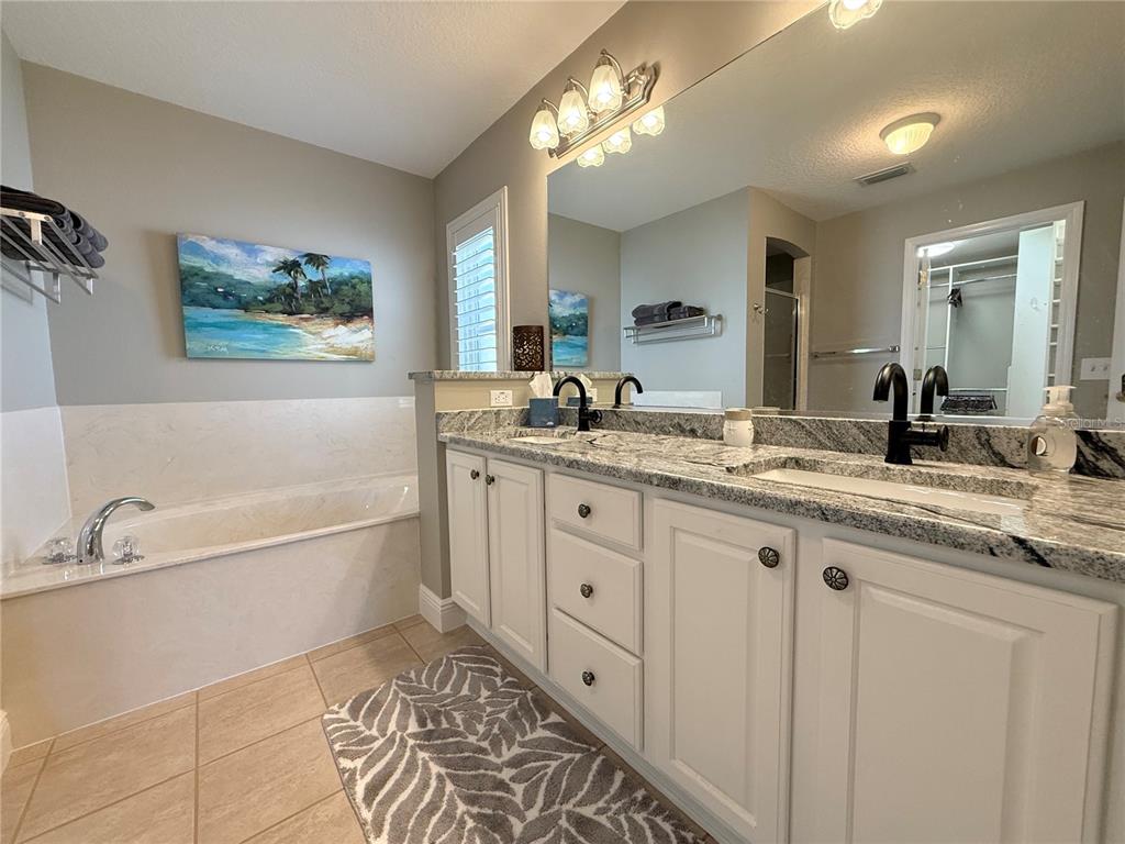 3088 Berwyn Way The Villages, FL 32162 - Photo 31 of 60 a bathroom with a granite countertop sink mirror and a bathtub