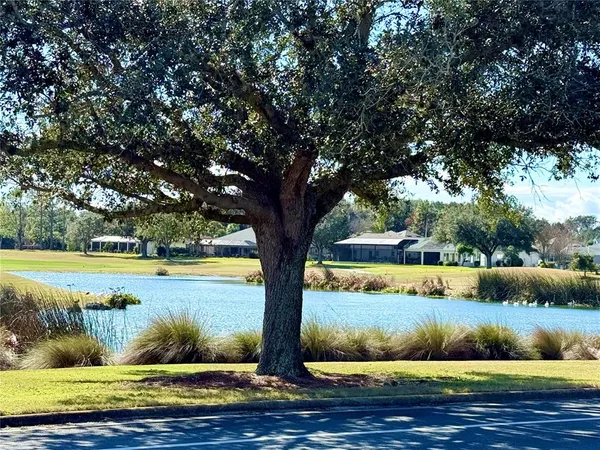 a view of a golf course with a lake