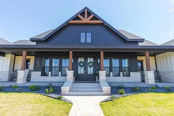 a front view of house having patio