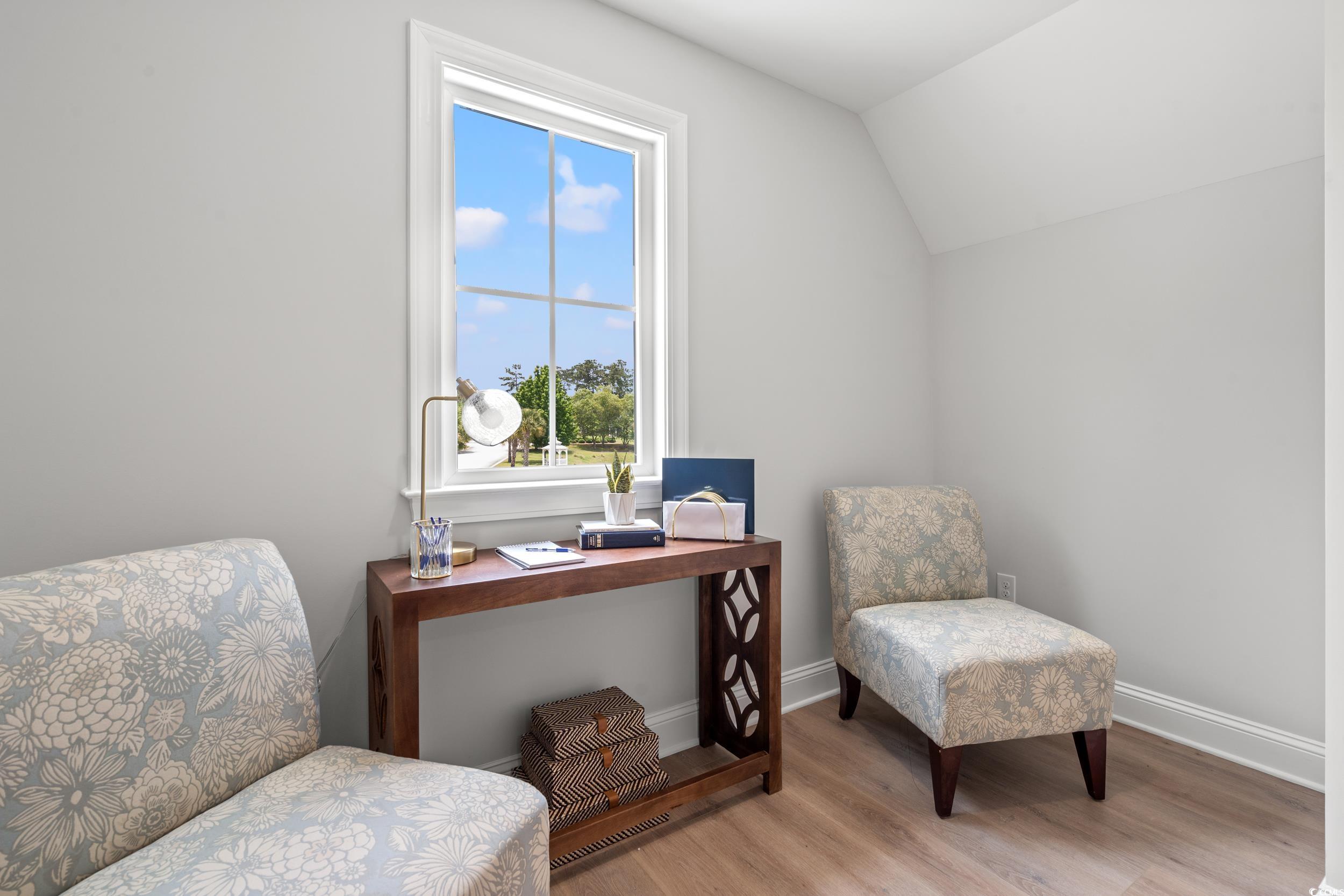 852 Commanders Island Road Georgetown, SC 29440 - Photo 17 of 37 Sitting room with wood finished floors, baseboards, vaulted ceiling, and a desk