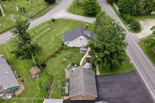 an aerial view of a house