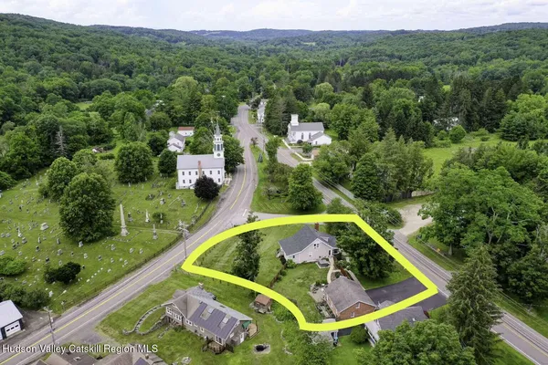an aerial view of a house