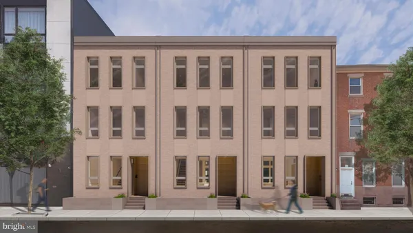 a front view of a building with street view