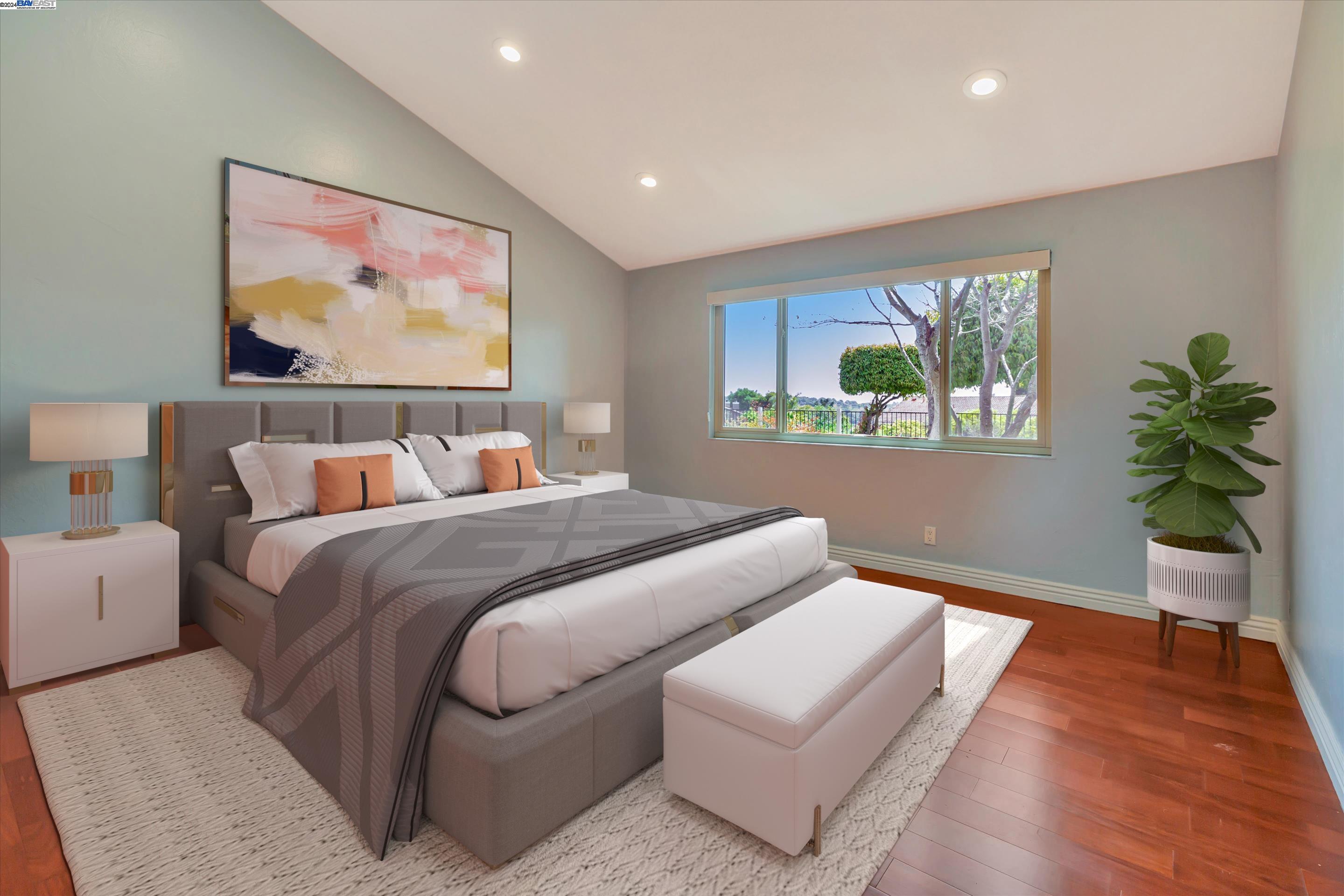 35 Shadow Mountain Oakland, CA 94605 - Photo 7 of 8 a bedroom with bed and a painting on the wall