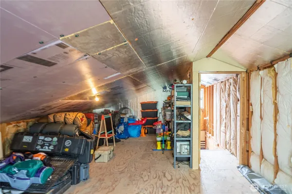 an aerial view of a house with a garden