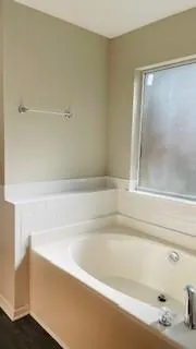 a bathroom with a bathtub