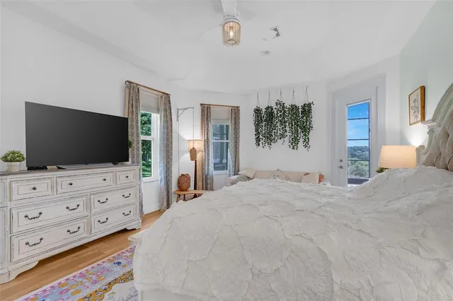 a bedroom with a bed and furniture