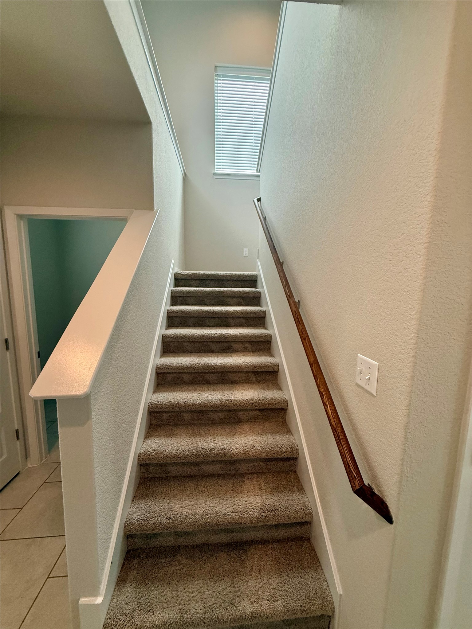 212 Lake Placid Run Elgin, TX 78621 - Photo 9 of 27 A window above the carpeted stairs illuminates the path to the next level.