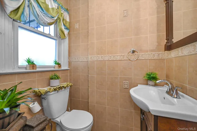 a bathroom with a sink a toilet and a mirror