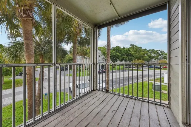 a view of a wooden balcony