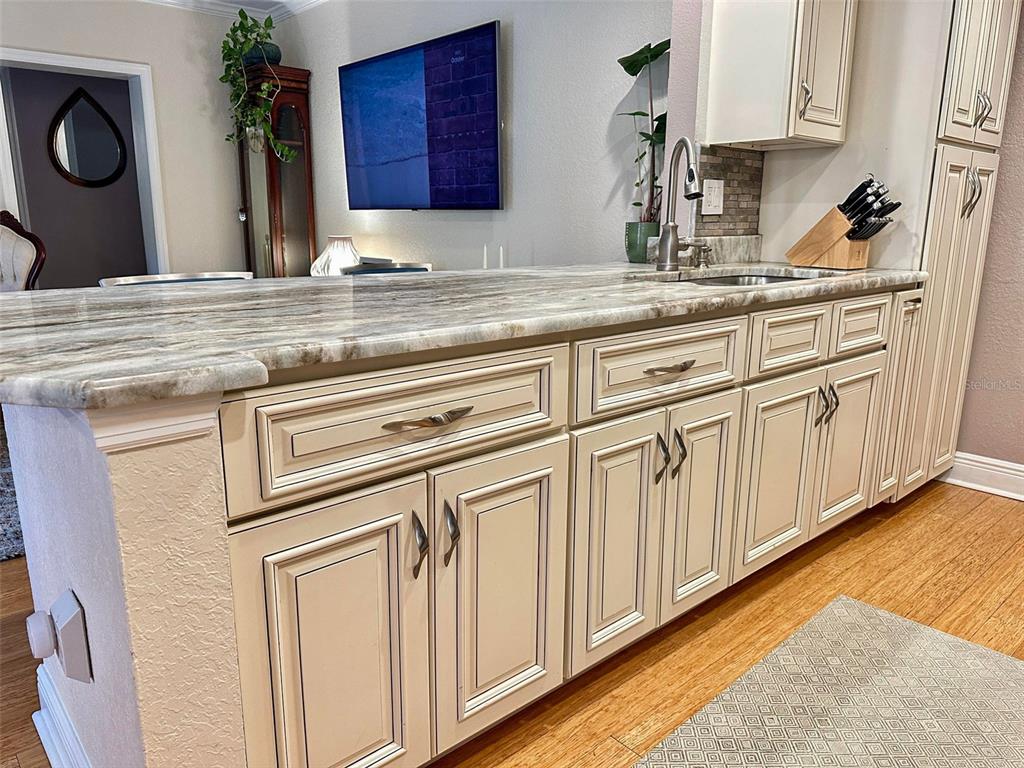 8911 Blind Pass Road, Unit 220 St. Pete Beach, FL 33706 - Photo 18 of 67 a kitchen with stainless steel appliances granite countertop a sink and a granite counter tops
