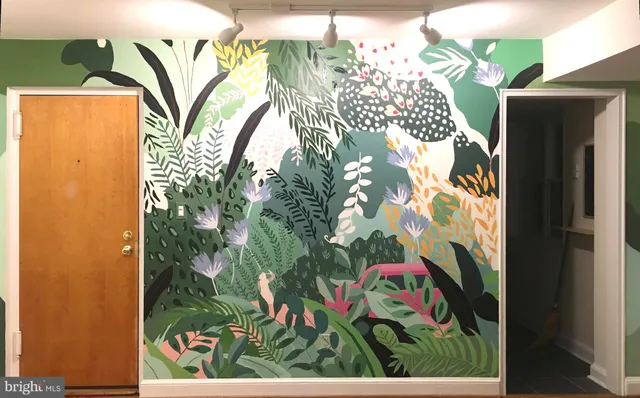 a workspace with furniture and window