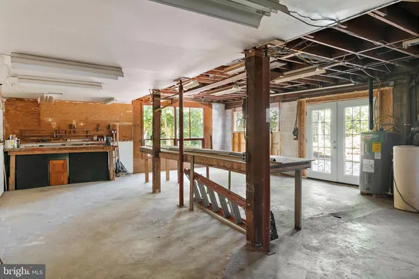 a view of a balcony with wooden floor