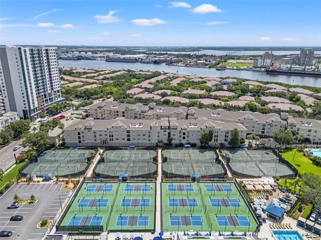 a view of a city with tall buildings