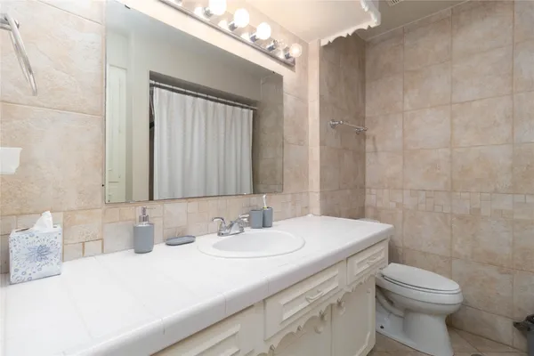 a bathroom with a sink a toilet and mirror