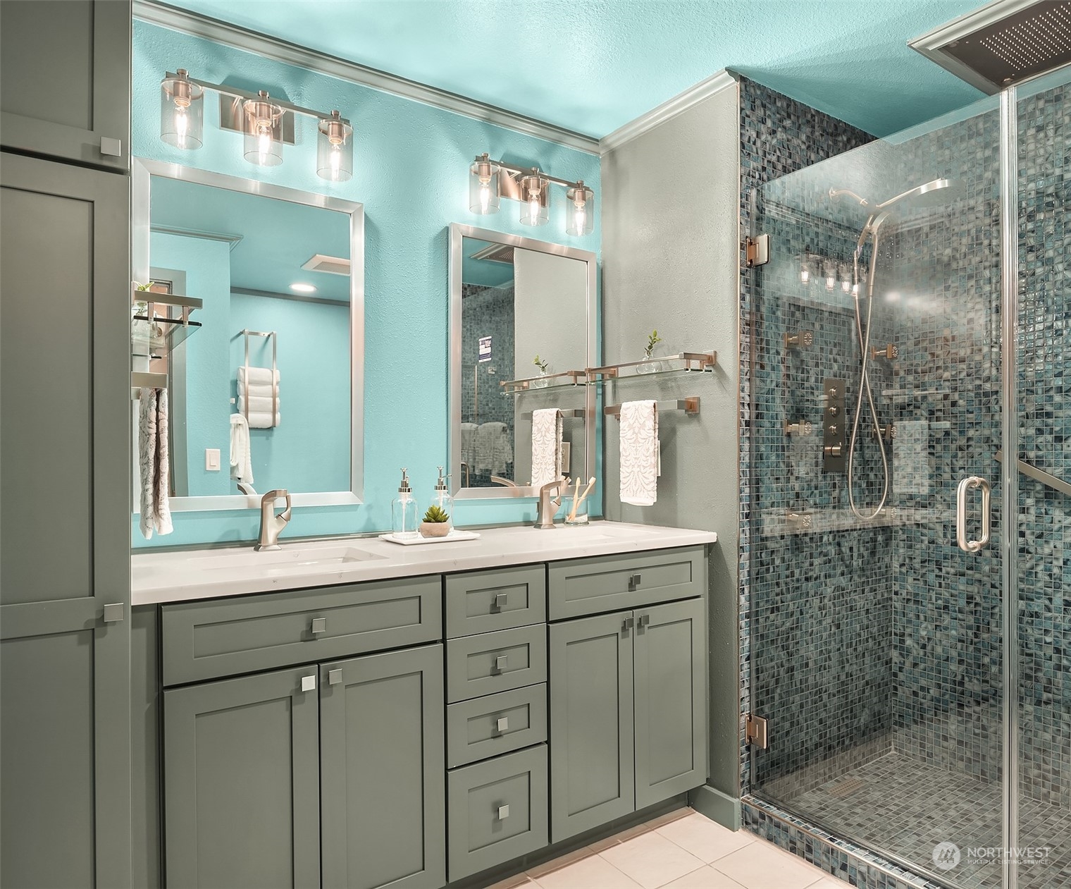 1615 Eagle Ridge Drive South, Unit 4 Renton, WA 98055 - Photo 23 of 29 a bathroom with a double vanity sink mirror and shower