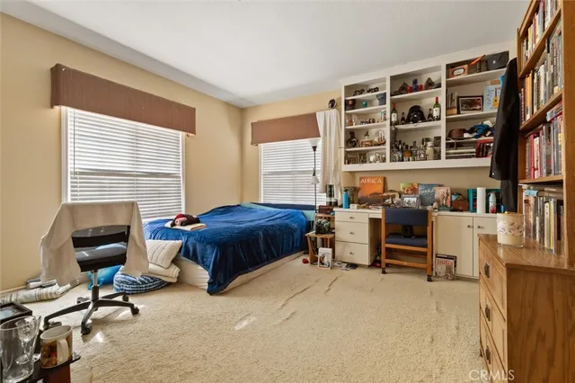 a bedroom with a bed and a couch