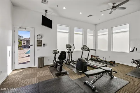 a view of a room with gym equipment