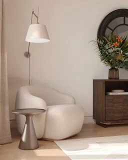 a living room with furniture and a lamp