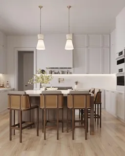 a dining table with chairs and wooden floor