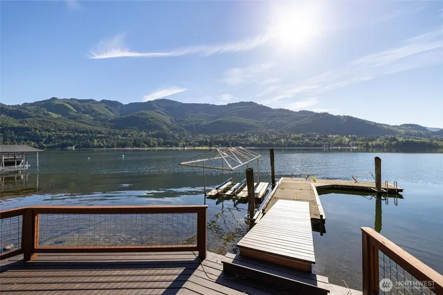 a view of a lake with a mountain view