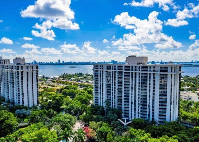 a view of a building with a garden