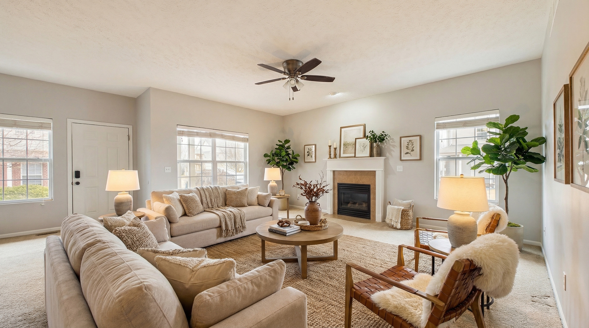 607 Clayton Circle, Unit 607 Sycamore, IL 60178 - Photo 40 of 48 a living room with furniture a fireplace and a potted plant