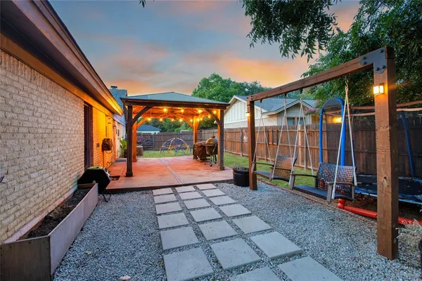 a view of a porch with a backyard