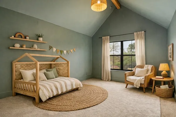 a bedroom with furniture and white walls