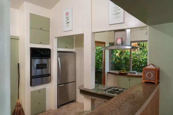 a view of bedroom with furniture and garden