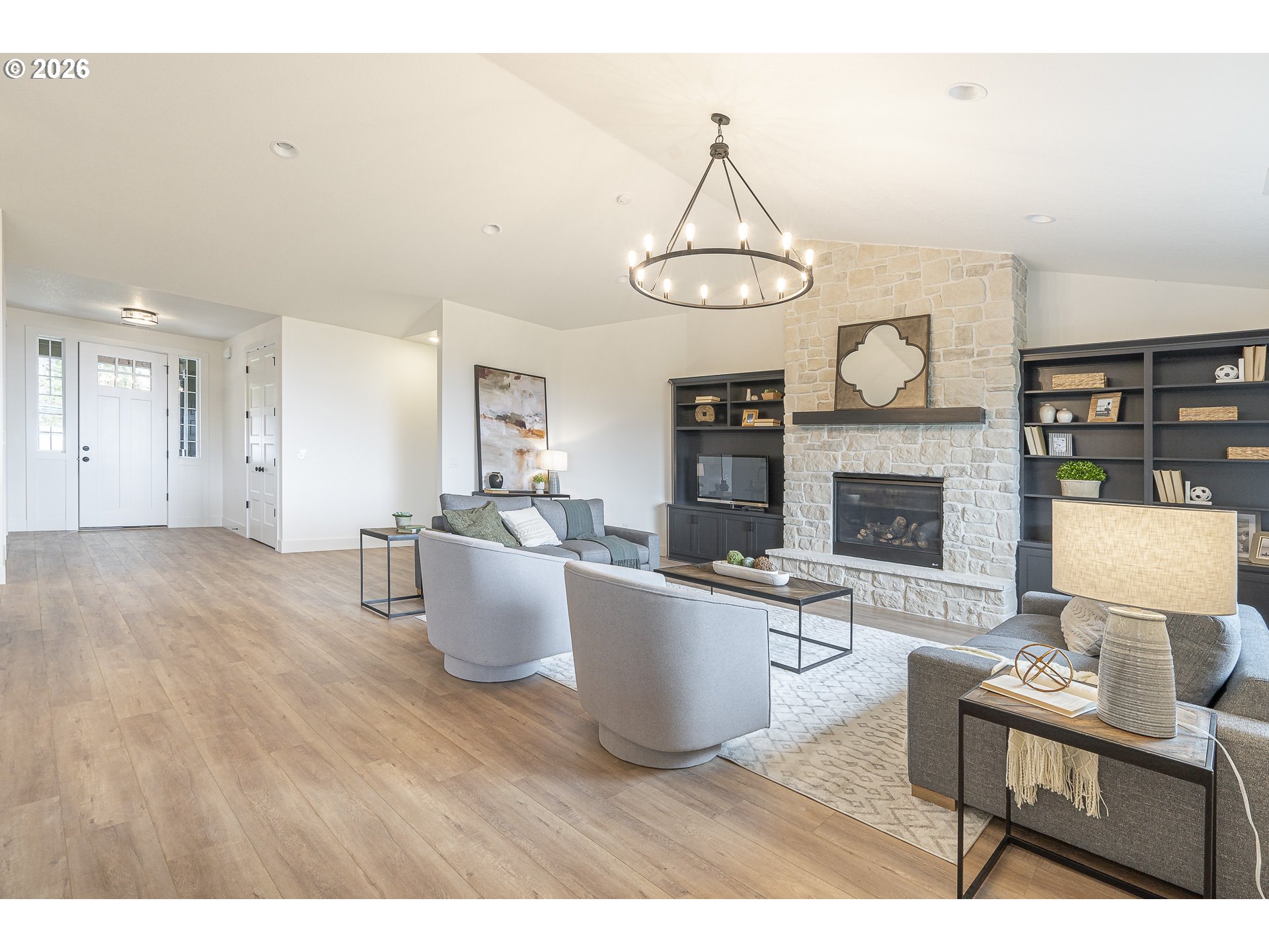19350 Northeast Trunk Road Dundee, OR 97115 - Photo 7 of 14 a living room with furniture a window and a fireplace
