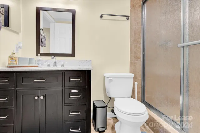 a bathroom with a toilet a sink and mirror
