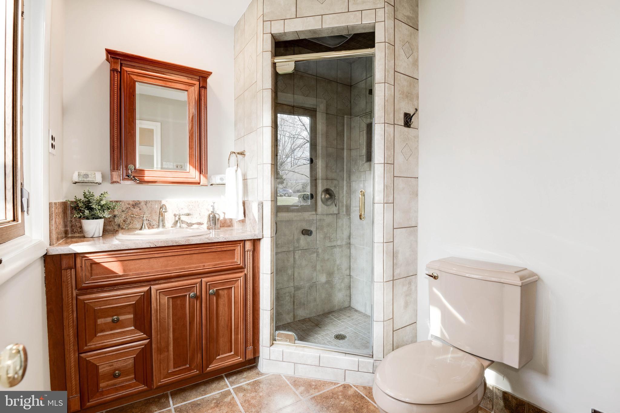 11805 Blue Spruce Road Reston, VA 20191 - Photo 41 of 74 a bathroom with a granite countertop toilet sink and shower